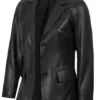 Women's Black Two-Button Real Leather Blazer product image