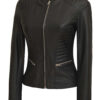 Women's Tall Black Cafe Racer Leather Jacket product image