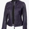 Johnson Women's Purple Quilted Cafe Racer Leather Jacket product image