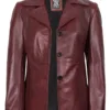 Women's Real Leather Burgundy Blazer with Three Button product image