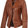 Monica Women's Tan Brown Leather Biker Style Jacket product image