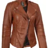 Monica Women's Tan Brown Leather Biker Style Jacket Monica Women's Tan Brown Leather Biker Style Jacket product image