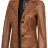 Women's Two Button Tan Brown Leather Blazer Jacket product image
