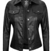 Fernando Women's Black Leather Trucker Jacket product image