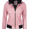 Women's Pink Leather Jacket with Removable Hood product image