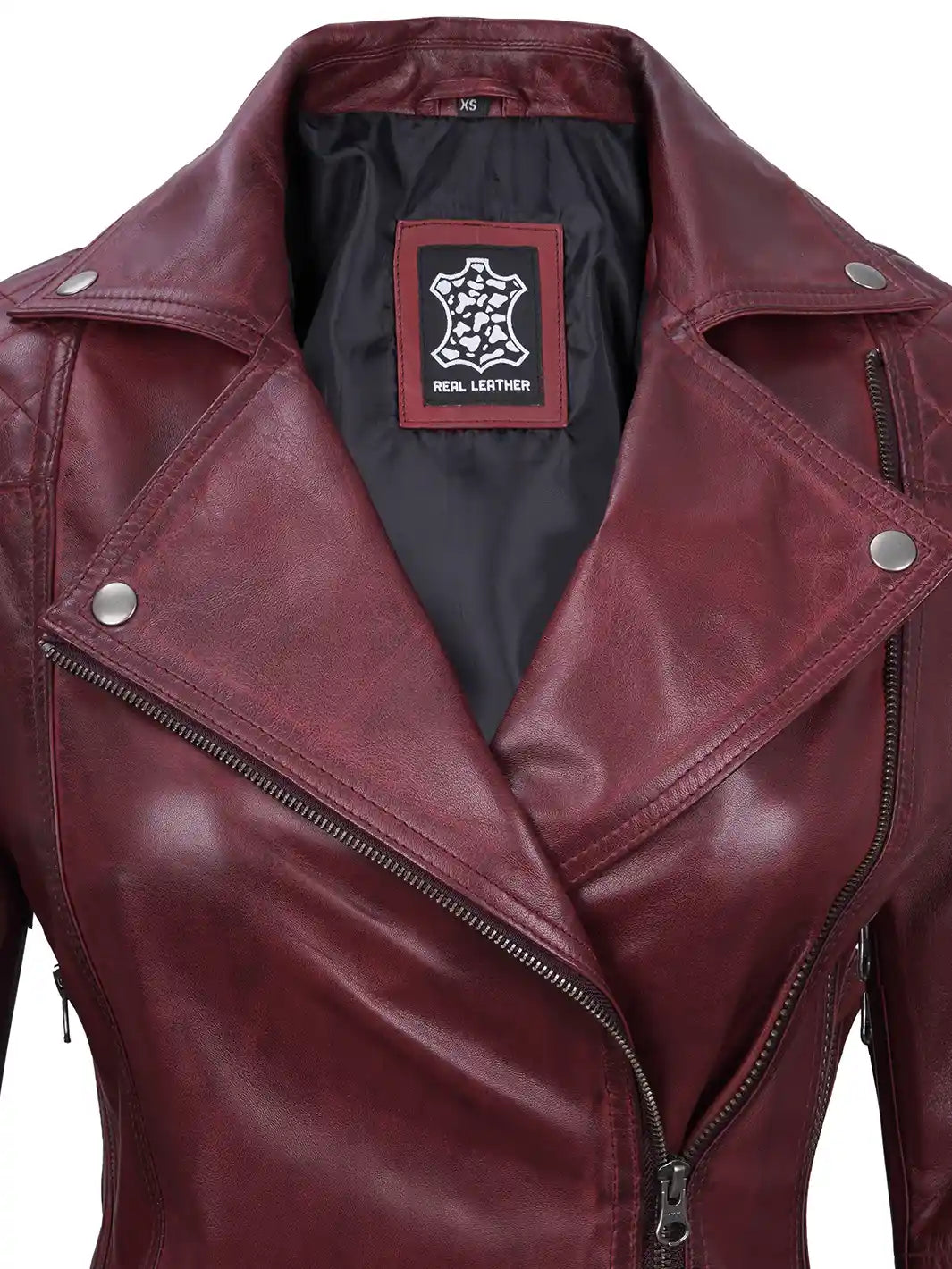 Kimberley Women's Asymmetrical Burgundy Quilted Biker Style Leather Jacket Kimberley Women's Asymmetrical Burgundy Quilted Biker Style Leather Jacket product image