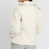 Women’s Riveted Beige Leather Biker Jacket product image
