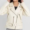 Women’s Riveted Beige Leather Biker Jacket product image