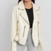 Women’s Riveted Beige Leather Biker Jacket product image