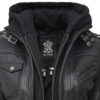 Tall Women's Bomber Black Leather Jacket with Removable Hood product image