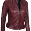 Dodge Womens Burgundy Leather Jacket Cafe Racer product image