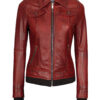 Tralee Women's Maroon Bomber Leather Jacket with Hood product image