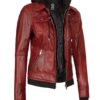 Tralee Women's Maroon Bomber Leather Jacket with Hood product image