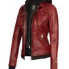 Tralee Women's Maroon Bomber Leather Jacket with Hood product image