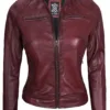 Dodge Womens Burgundy Leather Jacket Cafe Racer product image