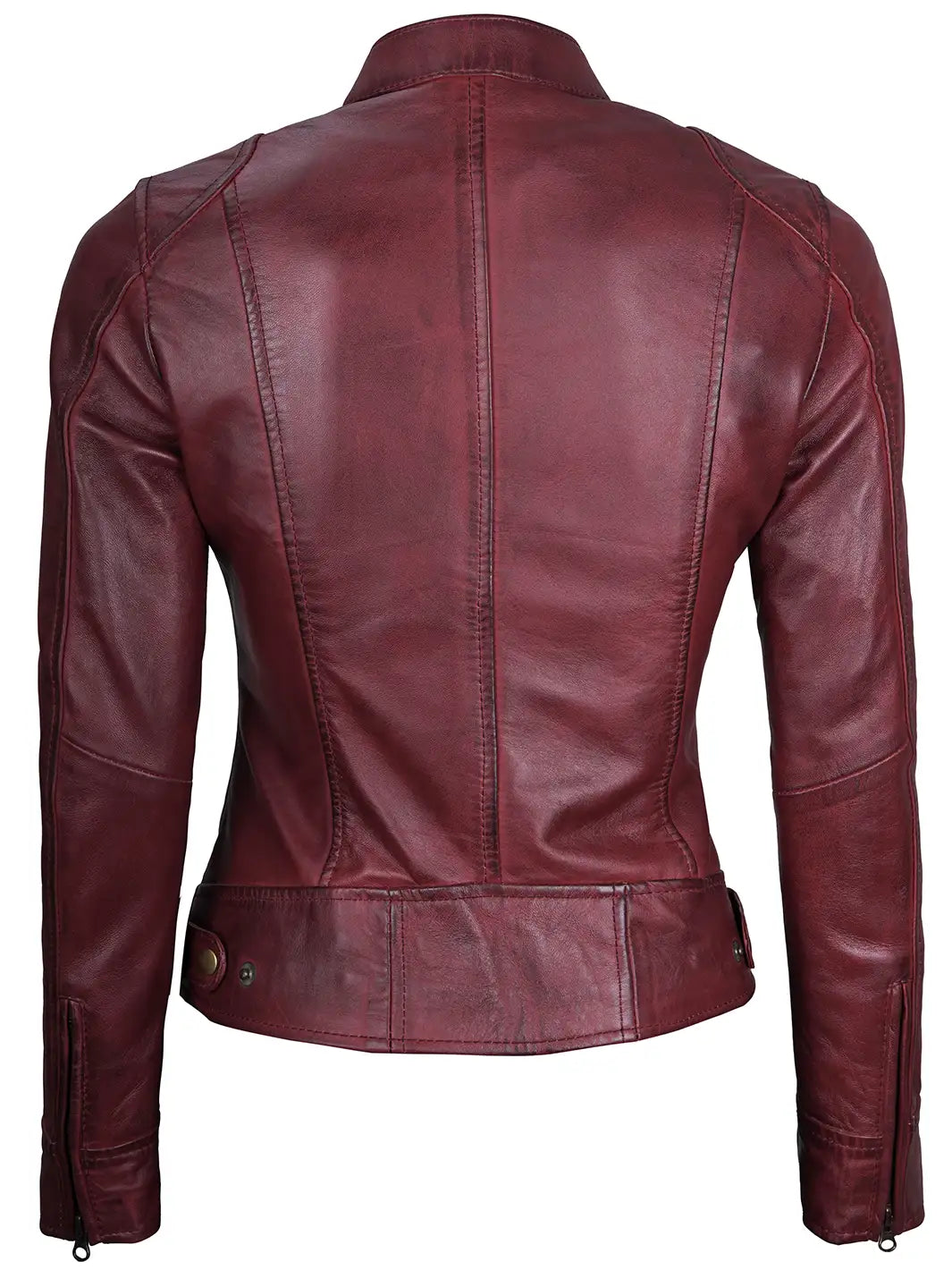 Dodge Womens Burgundy Leather Jacket Cafe Racer Dodge Womens Burgundy Leather Jacket Cafe Racer product image