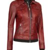 Tralee Women's Maroon Bomber Leather Jacket with Hood product image