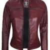 Dodge Womens Burgundy Leather Jacket Cafe Racer product image