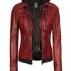 Tralee Women's Maroon Bomber Leather Jacket with Hood product image