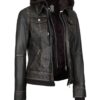 Tralee Women Dark Brown Bomber Leather Jacket With Removable Hood Tralee Women Dark Brown Bomber Leather Jacket With Removable Hood product image