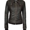 Tralee Women Dark Brown Bomber Leather Jacket With Removable Hood Tralee Women Dark Brown Bomber Leather Jacket With Removable Hood product image