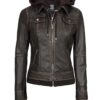 Tralee Women Dark Brown Bomber Leather Jacket With Removable Hood Tralee Women Dark Brown Bomber Leather Jacket With Removable Hood product image