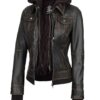 Tralee Women Dark Brown Bomber Leather Jacket With Removable Hood product image