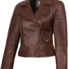 Womens Asymmetrical Cognac Wax Biker Style Leather Jacket product image