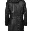 Women’s Black 3/4 Length Leather Coat With Hood product image