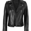 Kirsten Women's Black Asymmetrical Leather Biker Style Jacket product image