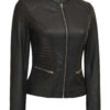 Women's Tall Black Cafe Racer Leather Jacket product image