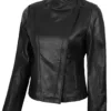 Arezzo Black Flap Closure Cafe Racer Leather Jacket Arezzo Black Flap Closure Cafe Racer Leather Jacket product image