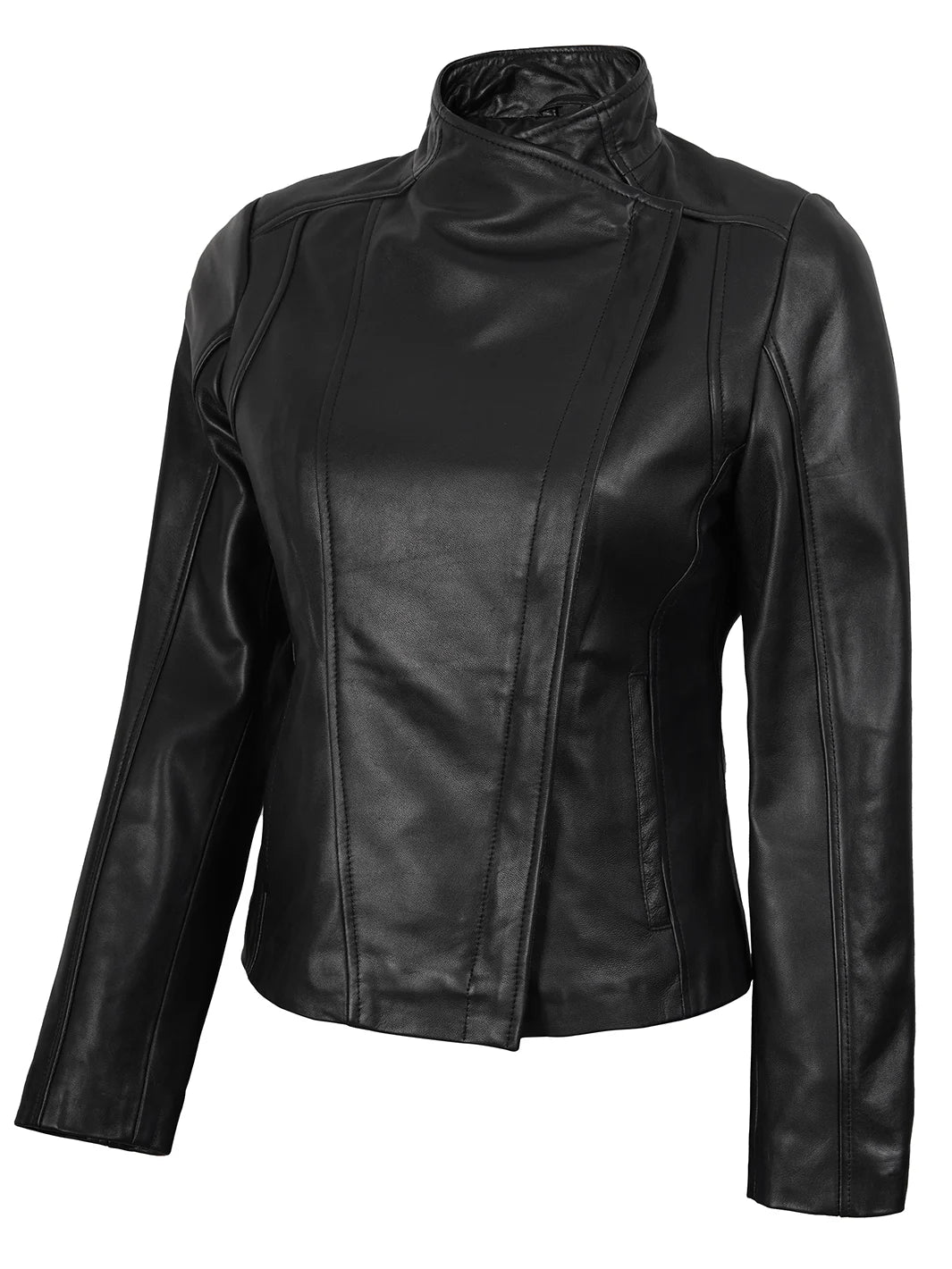 Arezzo Black Flap Closure Cafe Racer Leather Jacket Arezzo Black Flap Closure Cafe Racer Leather Jacket product image