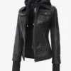 Tralee Women's Black Hooded Leather Jacket product image