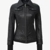 Tralee Women's Black Hooded Leather Jacket product image