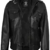 Edinburgh Women's Bomber Black Leather Jacket with Removable Hood Edinburgh Women's Bomber Black Leather Jacket with Removable Hood product image
