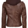 Bagheria Womens Cognac Biker Leather Jacket With Removable Hood product image