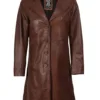 Women's Cognac Brown Real Leather 3/4 Length Coat product image