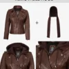 Bagheria Womens Cognac Biker Leather Jacket With Removable Hood product image