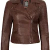 Womens Asymmetrical Cognac Wax Biker Style Leather Jacket product image