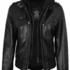 Edinburgh Women's Bomber Black Leather Jacket with Removable Hood Edinburgh Women's Bomber Black Leather Jacket with Removable Hood product image
