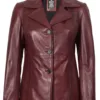 Women's Real Leather Burgundy Blazer with Three Button product image