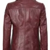 Women's Real Leather Burgundy Blazer with Three Button product image