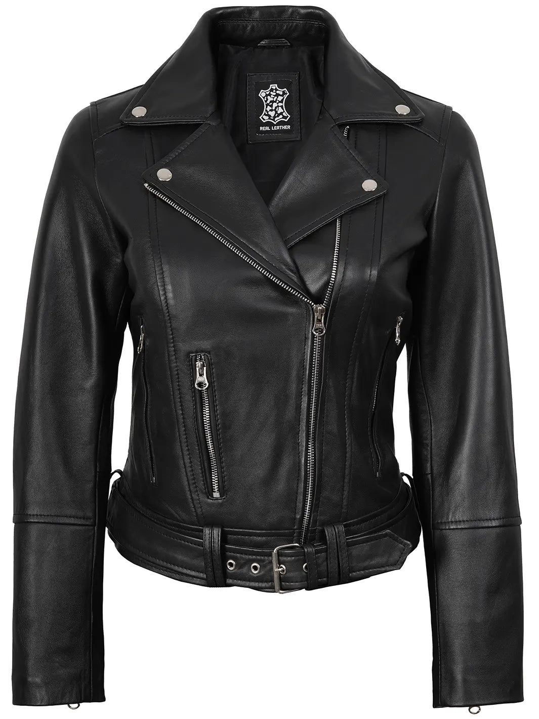Womens Asymmetrical Black Biker Leather Jacket Womens Asymmetrical Black Biker Leather Jacket product image