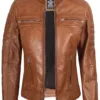 Austin Womens Tan Brown Biker Leather Jacket Austin Womens Tan Brown Biker Leather Jacket product image