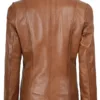 Women's Two Button Tan Brown Leather Blazer Jacket product image