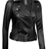 Angela Womens Black Asymmetrical Belted Leather Jacket product image