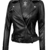 Angela Womens Black Asymmetrical Belted Leather Jacket product image