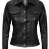 Fernando Women's Black Leather Trucker Jacket product image
