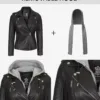 Womens Black Leather Biker Jacket With Removable Hood product image